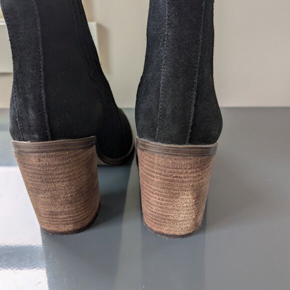 Vince Camuto black Suede Western Cowboy Bootie Chunky Heel - Picture 8 of 15